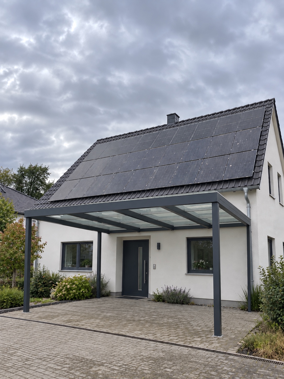 Verschmutzte Solarmodule auf einem privaten Wohnhaus vor der Reinigung